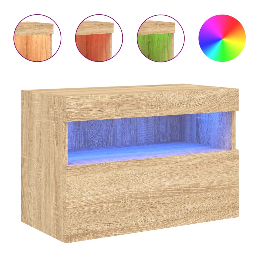 Zidni TV ormarić s LED svjetlima boja hrasta 60x30x40 cm