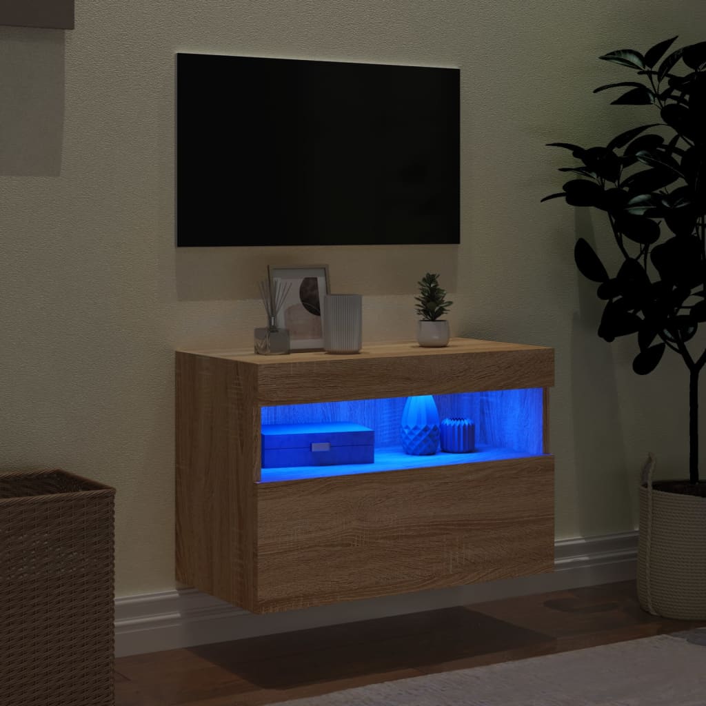 Zidni TV ormarić s LED svjetlima boja hrasta 60x30x40 cm