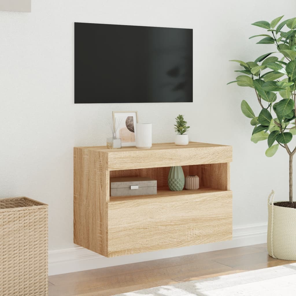 Zidni TV ormarić s LED svjetlima boja hrasta 60x30x40 cm