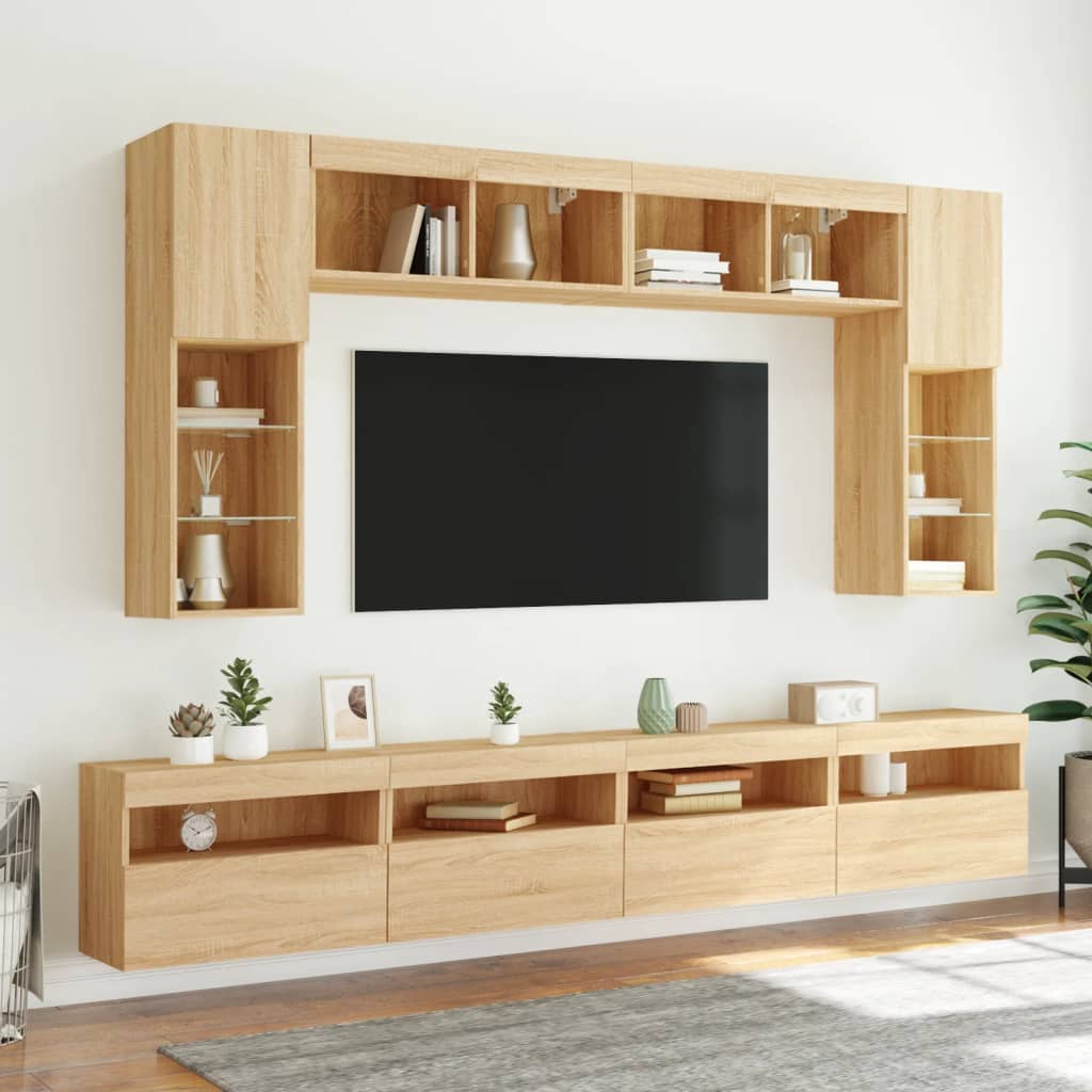 Zidni TV ormarić s LED svjetlima boja hrasta 60x30x40 cm