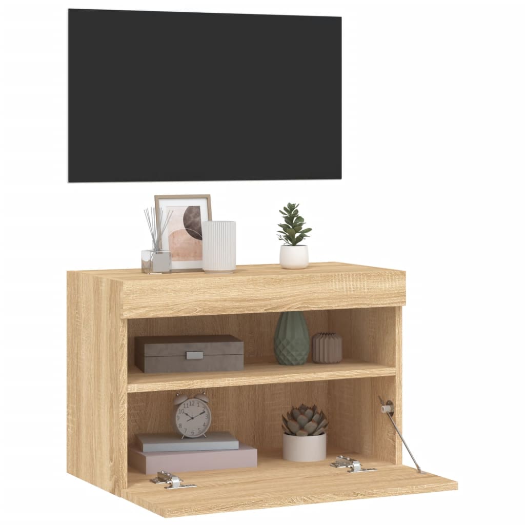 Zidni TV ormarić s LED svjetlima boja hrasta 60x30x40 cm