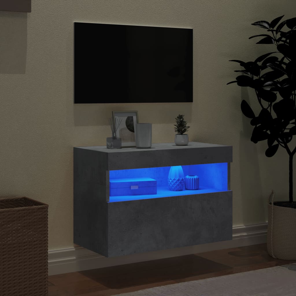 TV ormarić s LED svjetlima siva boja betona 60x30x40 cm