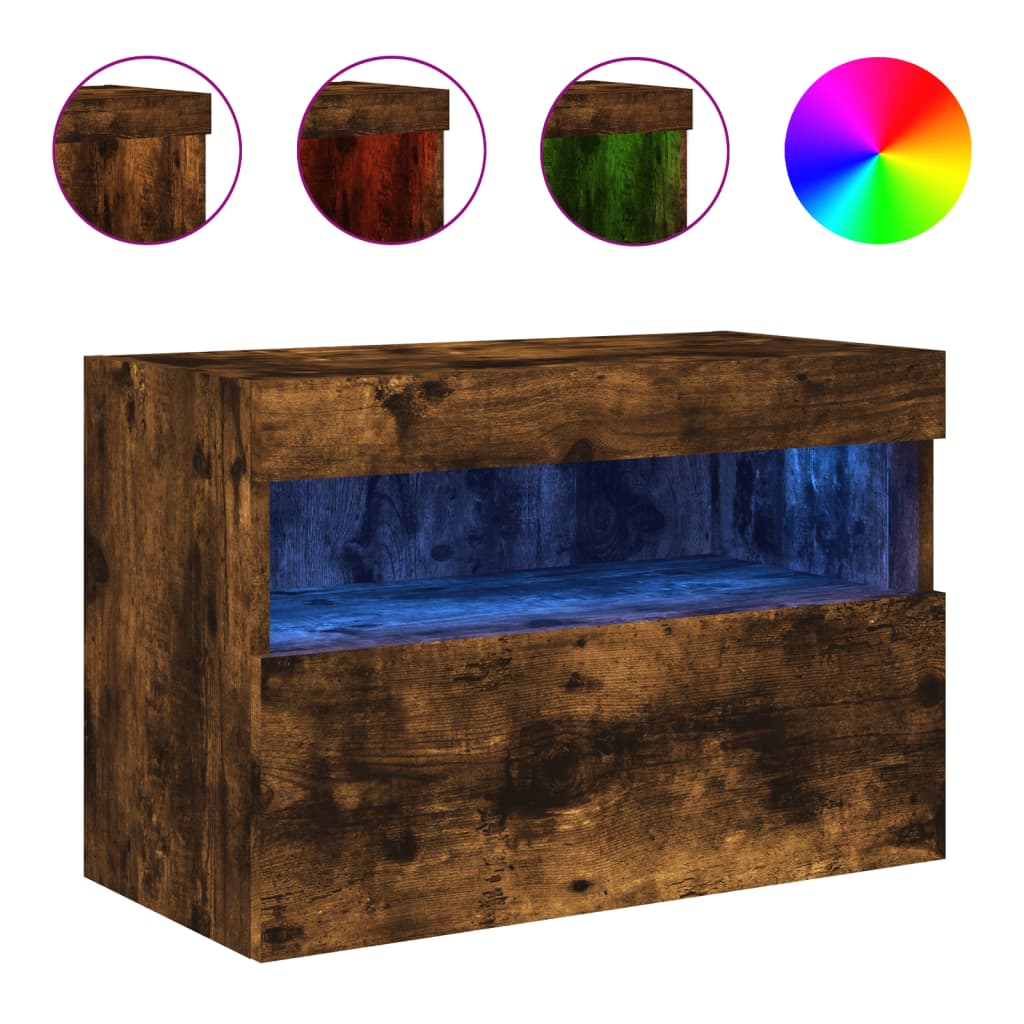 Zidni TV ormarić s LED svjetlima boja hrasta 60x30x40 cm