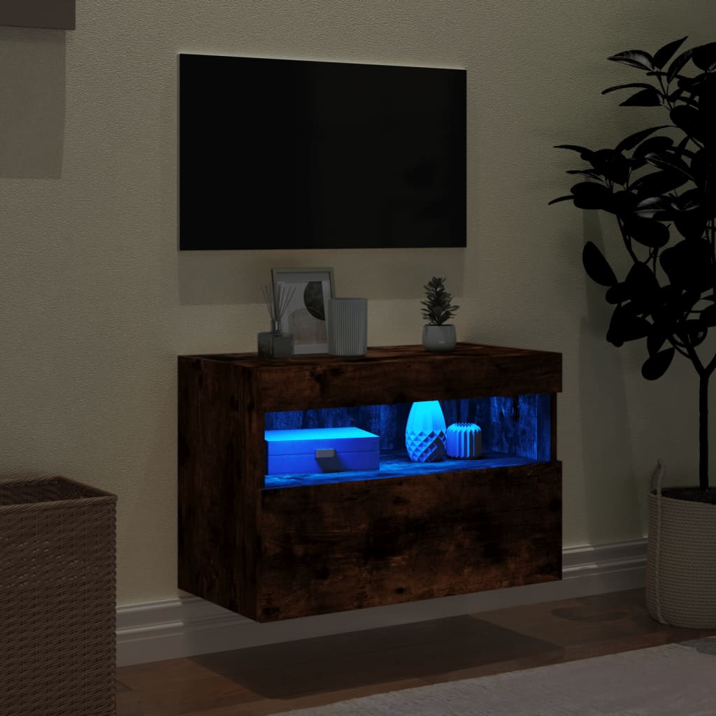 Zidni TV ormarić s LED svjetlima boja hrasta 60x30x40 cm