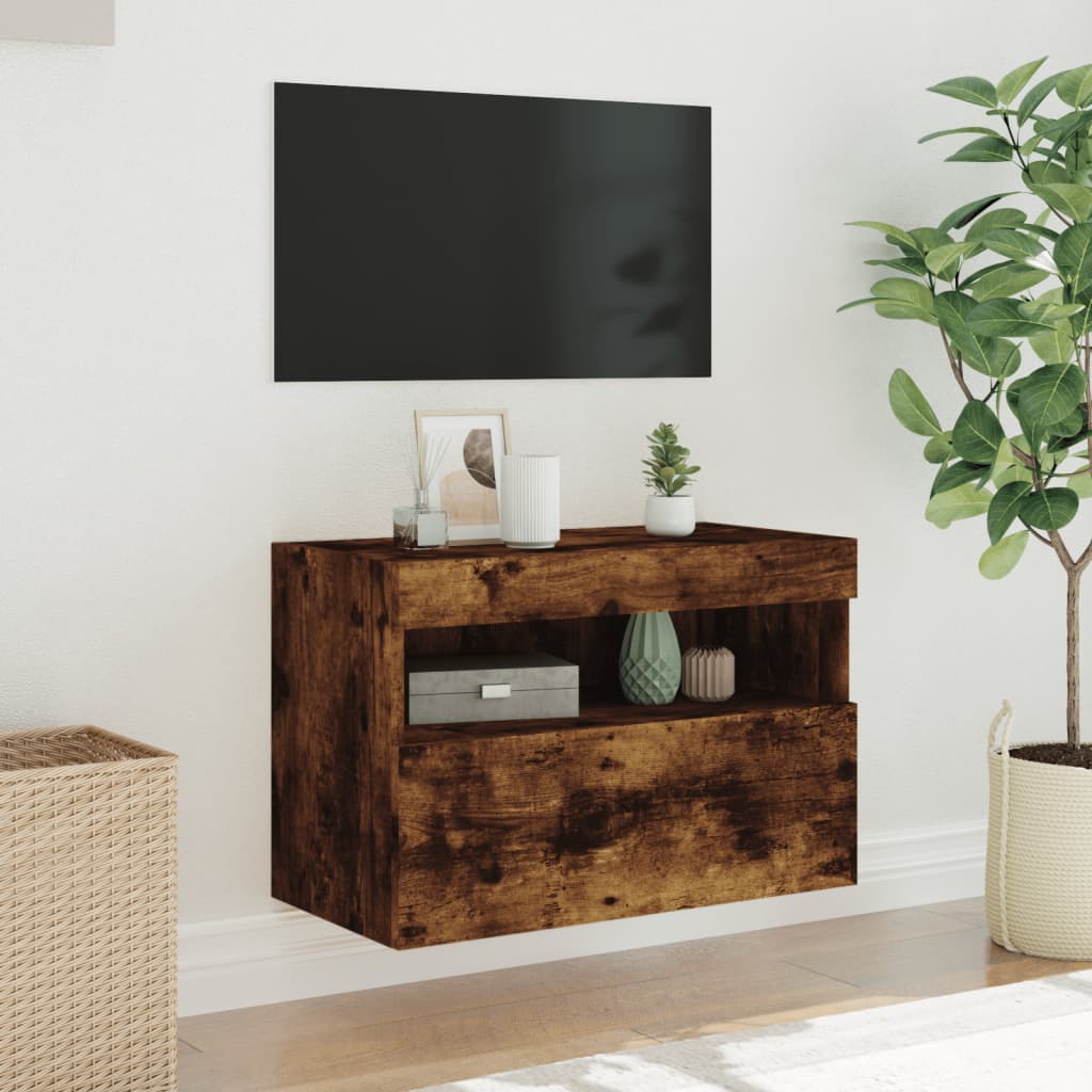 Zidni TV ormarić s LED svjetlima boja hrasta 60x30x40 cm