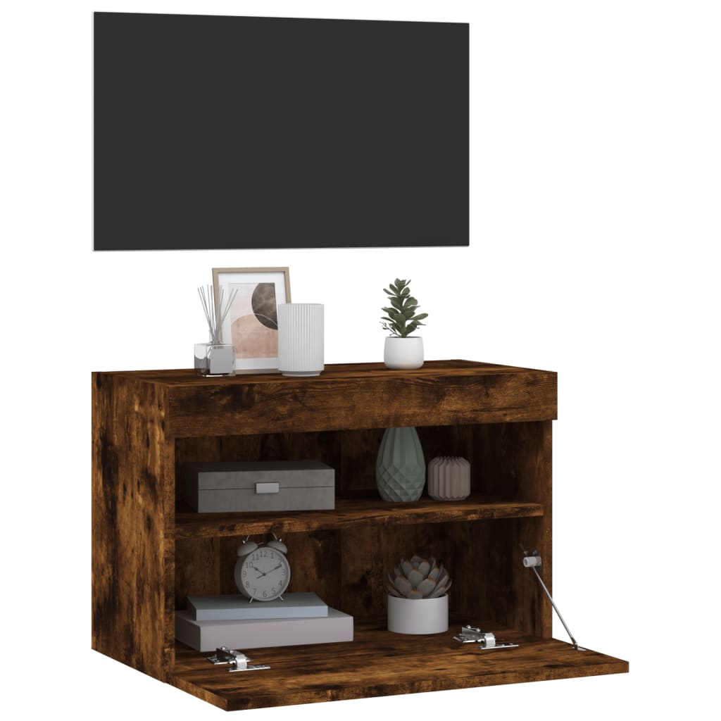 Zidni TV ormarić s LED svjetlima boja hrasta 60x30x40 cm