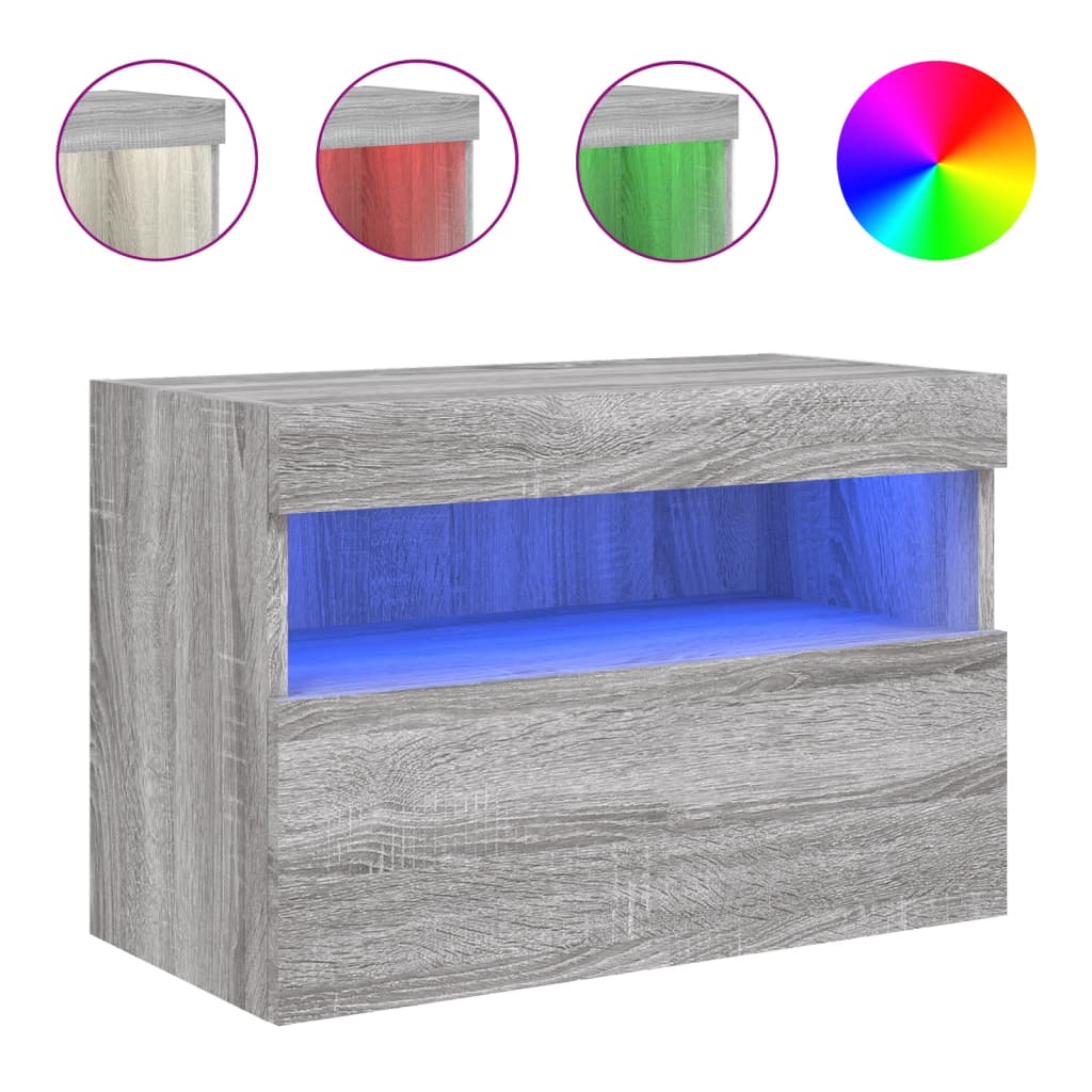 Zidni TV ormarić s LED svjetlima boja hrasta 60x30x40 cm