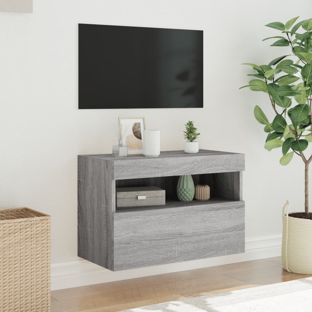Zidni TV ormarić s LED svjetlima boja hrasta 60x30x40 cm