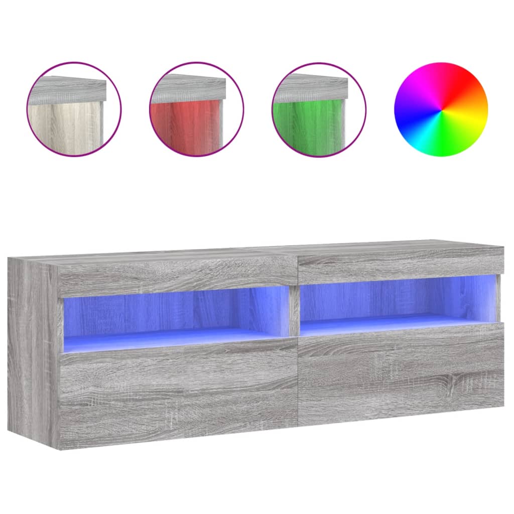 Zidni TV ormarići LED 2 kom siva boja hrasta 60x30x40 cm