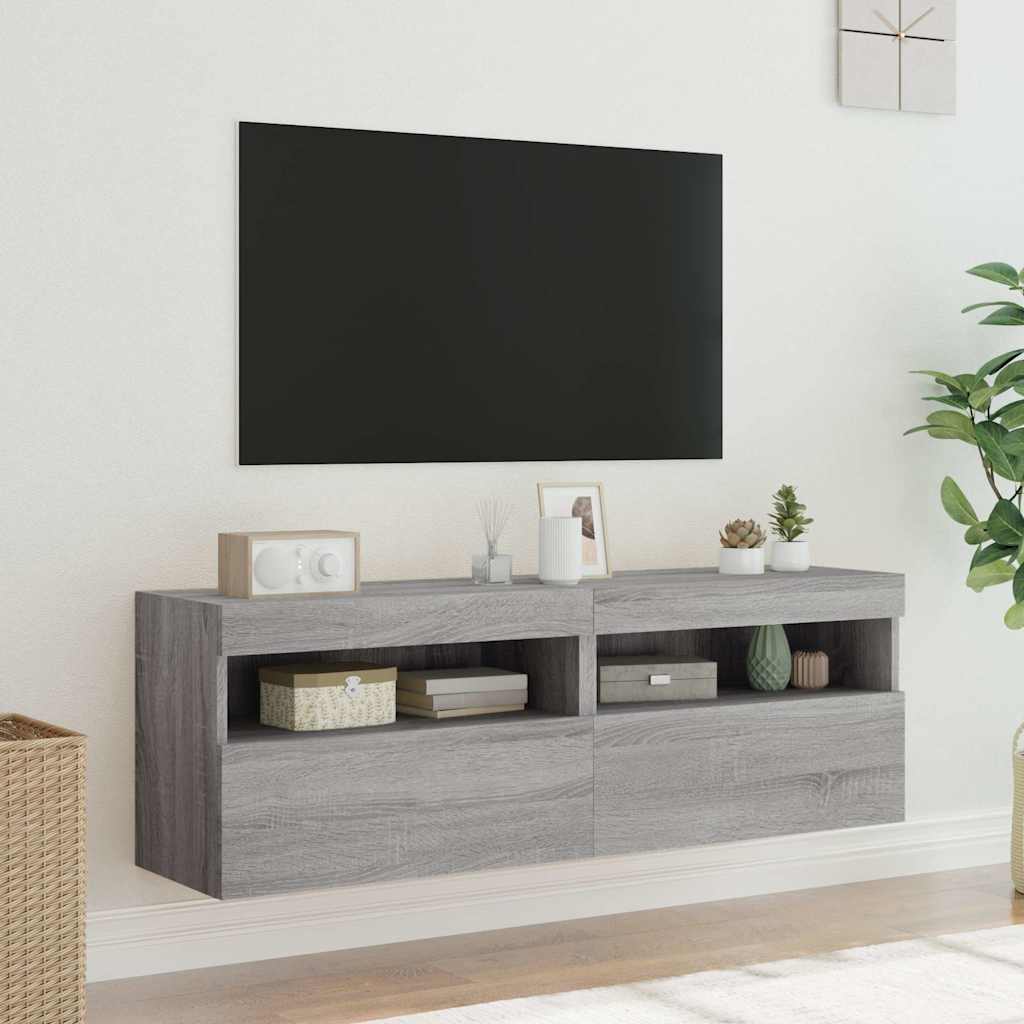 Zidni TV ormarići LED 2 kom siva boja hrasta 60x30x40 cm