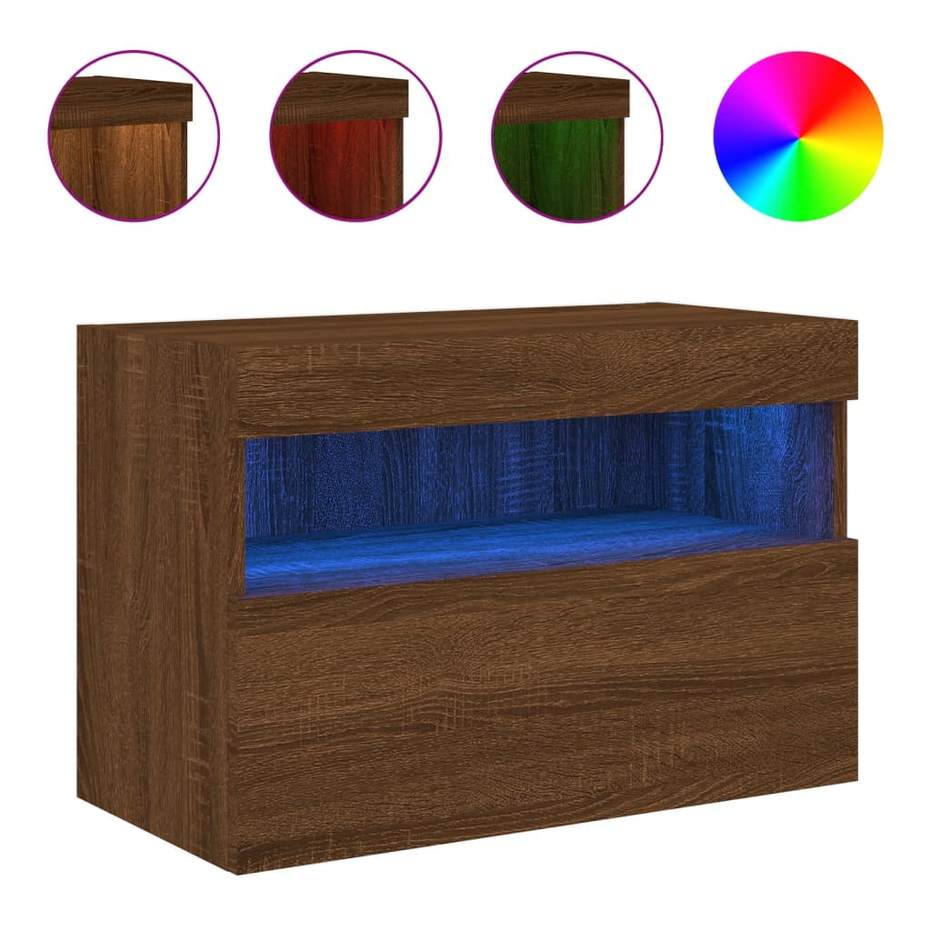 Zidni TV ormarić s LED svjetlima boja hrasta 60x30x40 cm