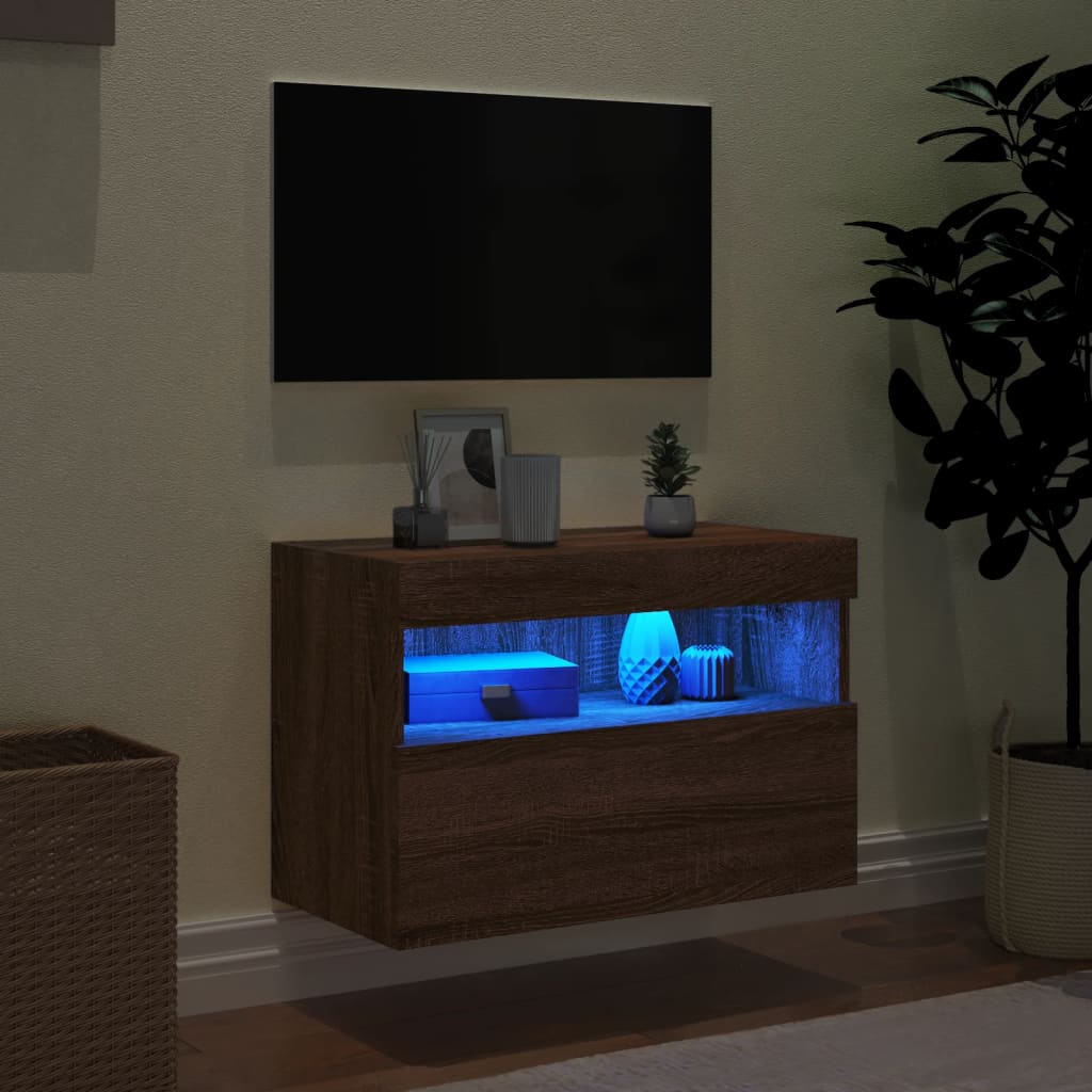 Zidni TV ormarić s LED svjetlima boja hrasta 60x30x40 cm
