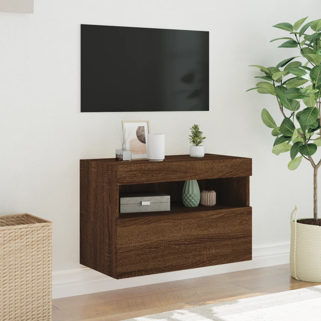 Zidni TV ormarić s LED svjetlima boja hrasta 60x30x40 cm