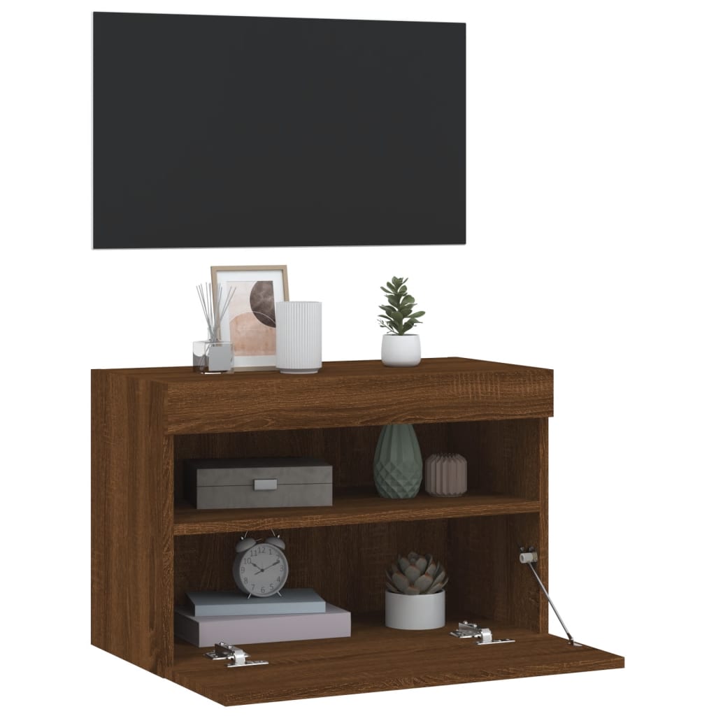 Zidni TV ormarić s LED svjetlima boja hrasta 60x30x40 cm