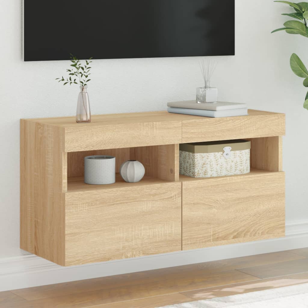 Zidni TV ormarić s LED svjetlima boja hrasta 80x30x40 cm