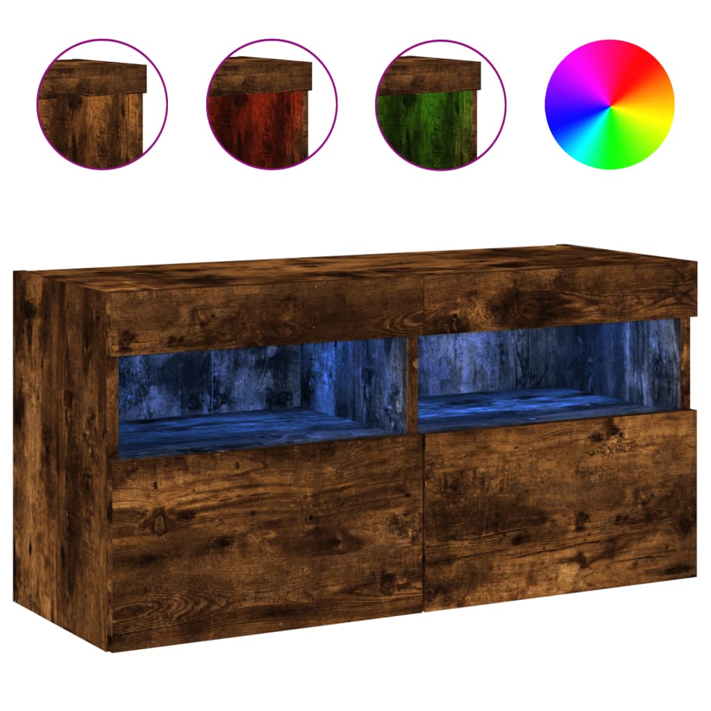 Zidni TV ormarić s LED svjetlima boja hrasta 80x30x40 cm