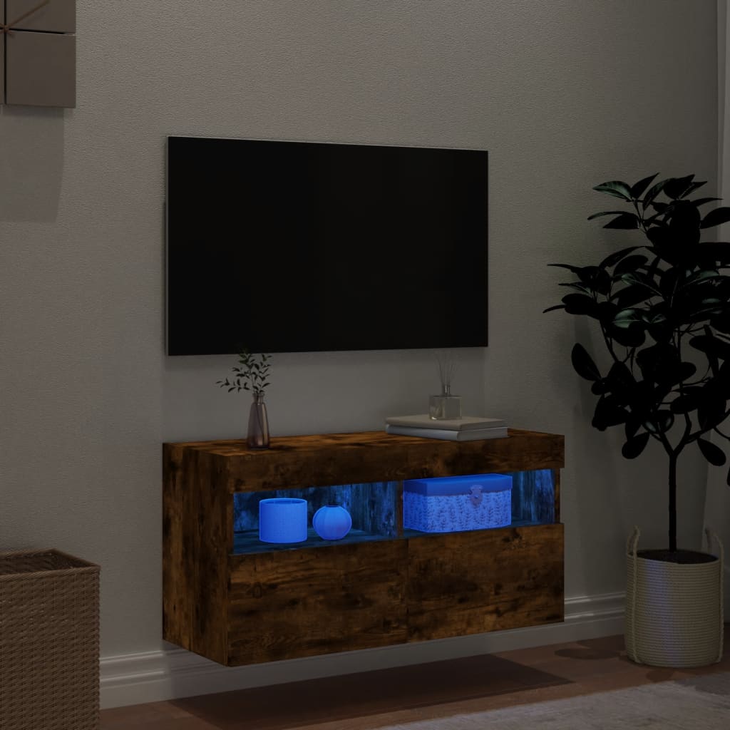 Zidni TV ormarić s LED svjetlima boja hrasta 80x30x40 cm