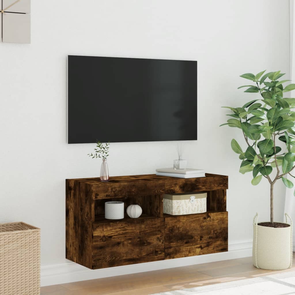 Zidni TV ormarić s LED svjetlima boja hrasta 80x30x40 cm