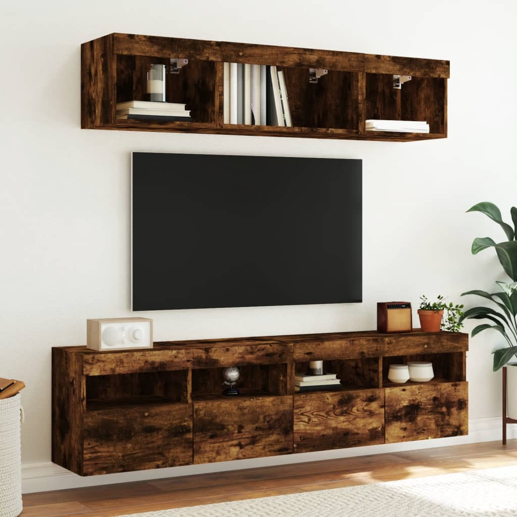 Zidni TV ormarić s LED svjetlima boja hrasta 80x30x40 cm