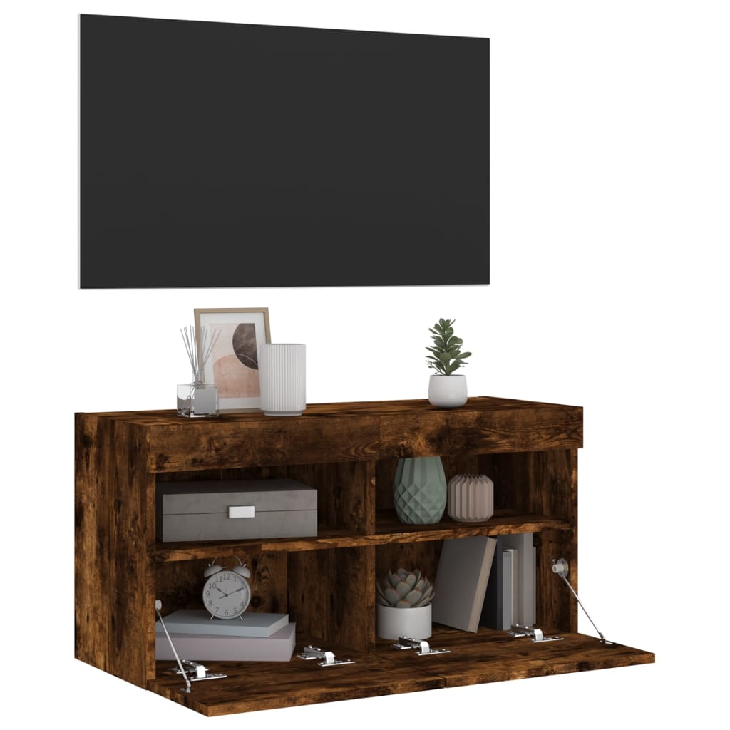 Zidni TV ormarić s LED svjetlima boja hrasta 80x30x40 cm