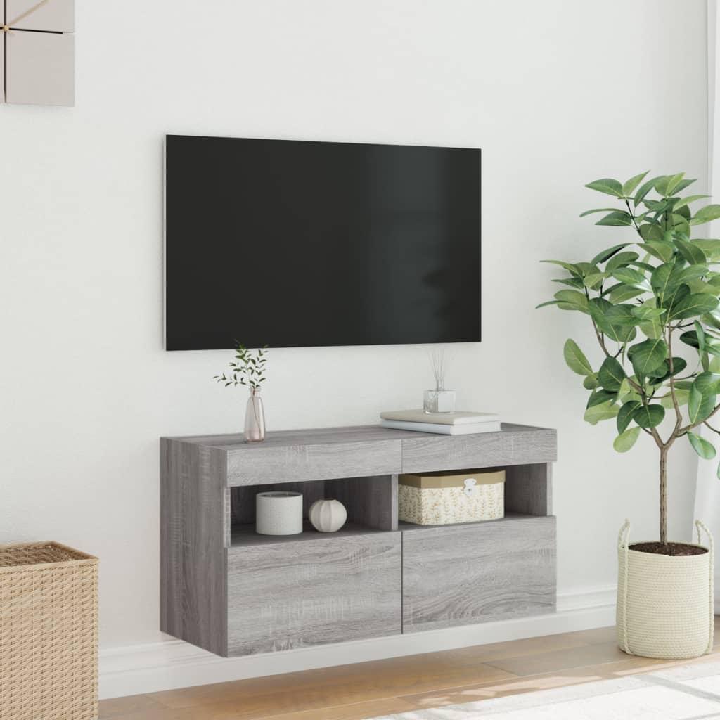 Zidni TV ormarić s LED svjetlima boja hrasta 80x30x40 cm
