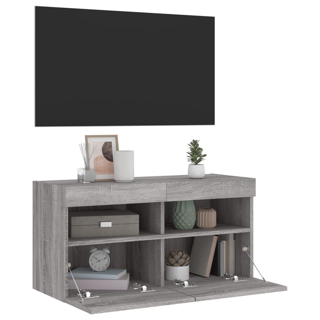 Zidni TV ormarić s LED svjetlima boja hrasta 80x30x40 cm