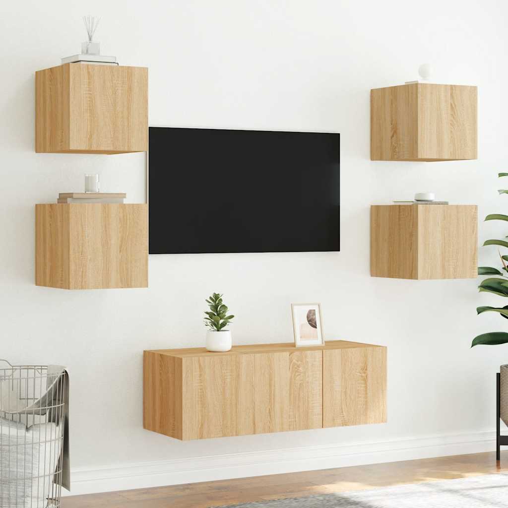 Zidni TV ormarić s LED svjetlima boja hrasta 30,5 x 35 x 30 cm