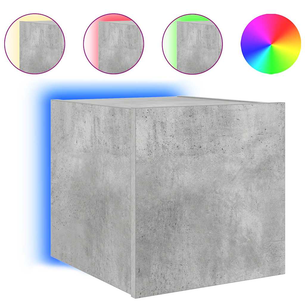 Zidni TV ormarić s LED svjetlima siva boja betona 30,5x35x30 cm