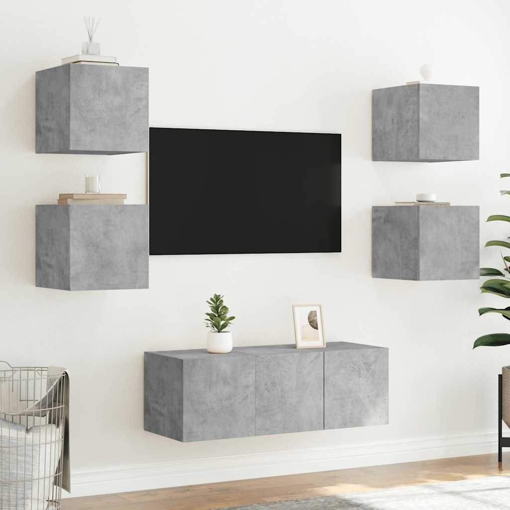 Zidni TV ormarić s LED svjetlima siva boja betona 30,5x35x30 cm