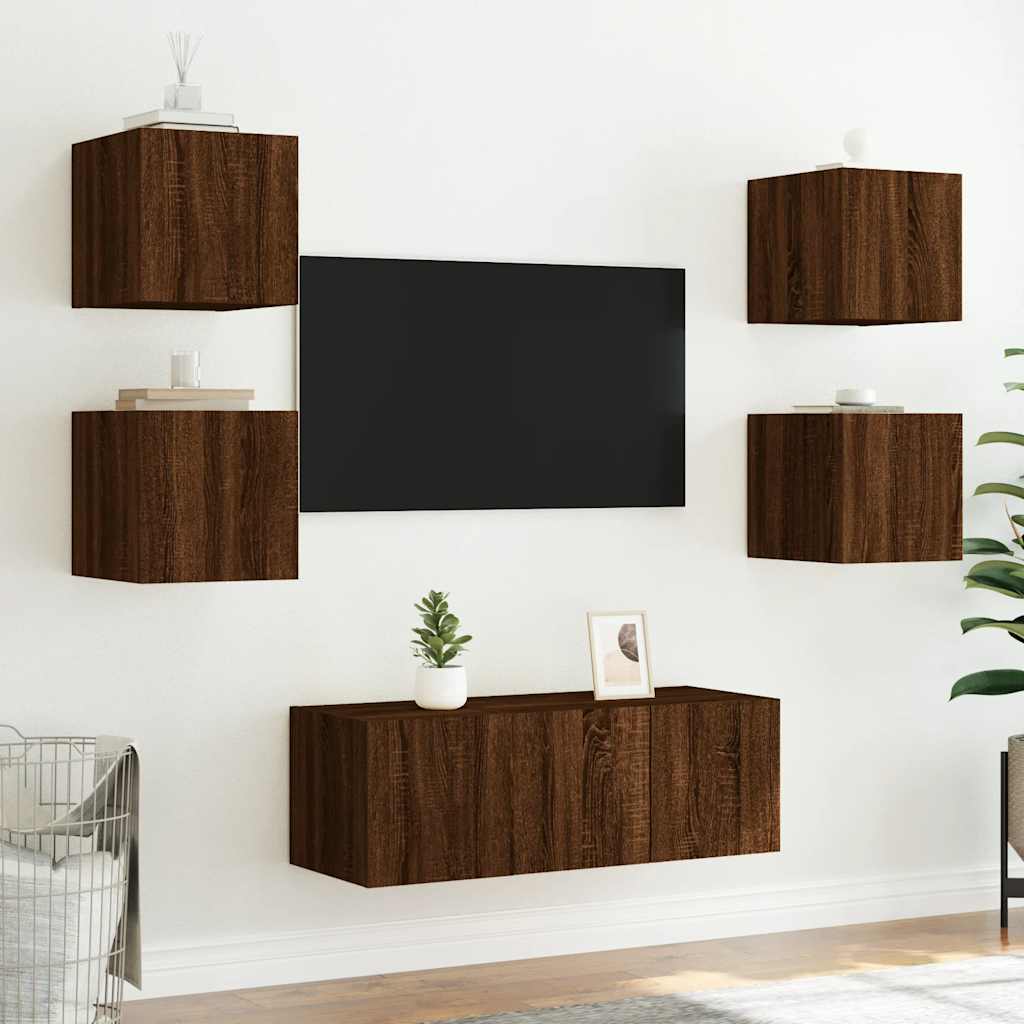 Zidni TV ormarić s LED svjetlima boja hrasta 30,5 x 35 x 30 cm