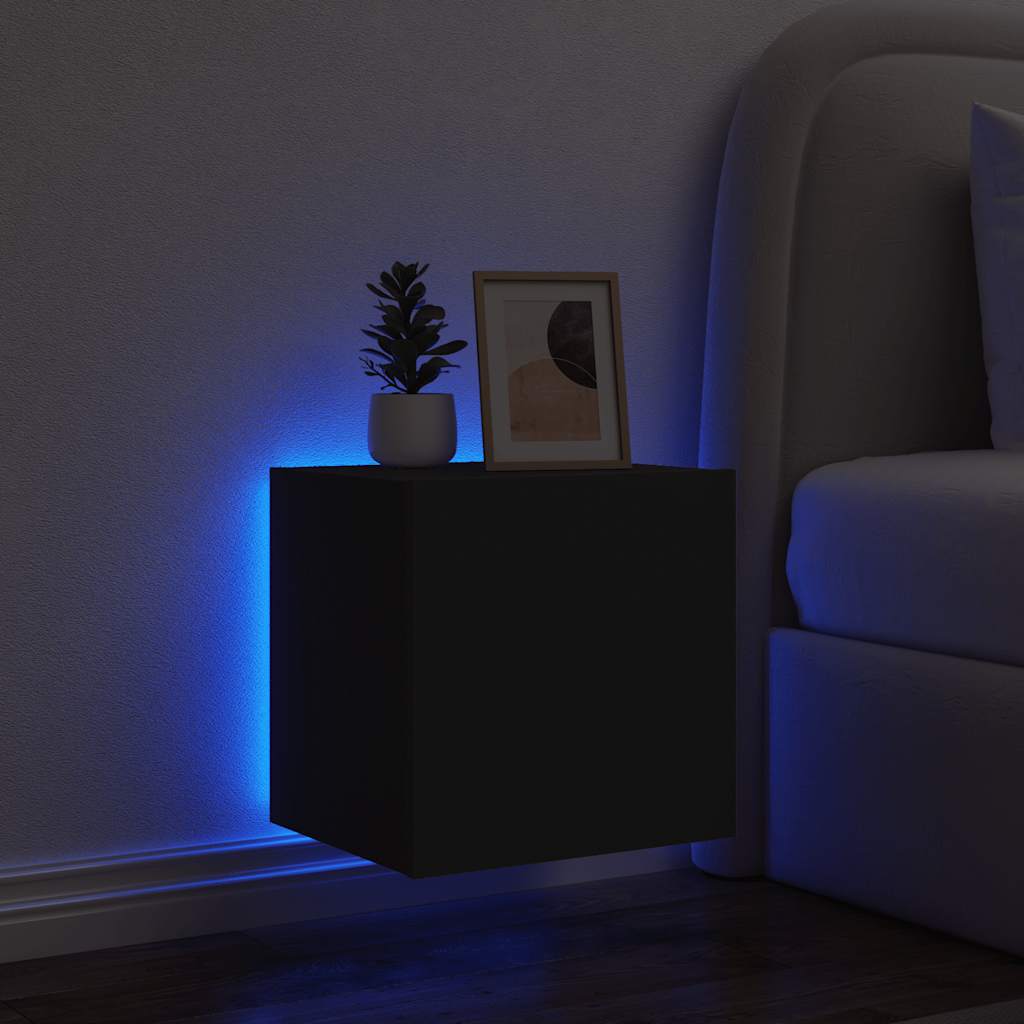 Zidni TV ormarić s LED svjetlima crni 40,5 x 35 x 40 cm