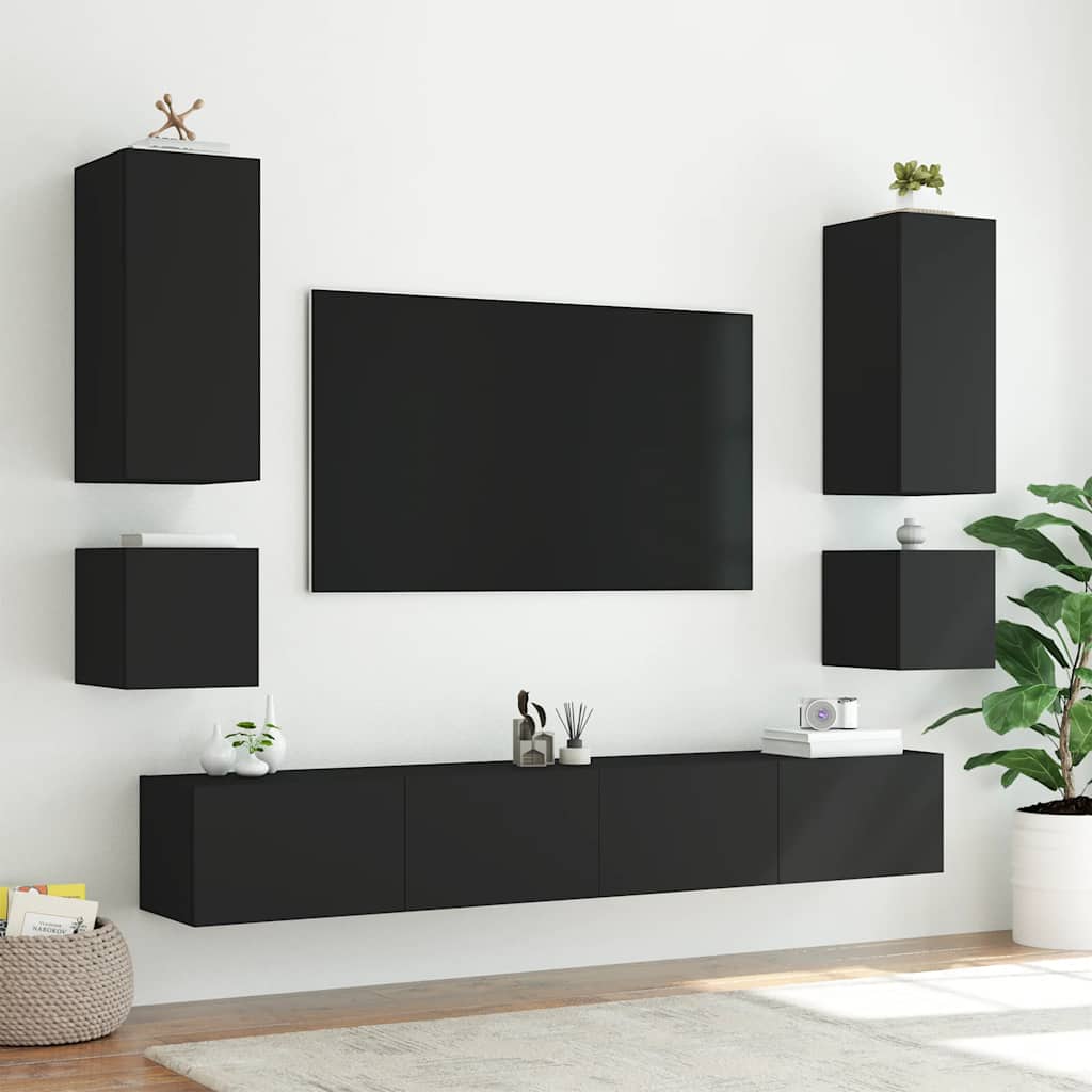 Zidni TV ormarić s LED svjetlima crni 40,5 x 35 x 40 cm
