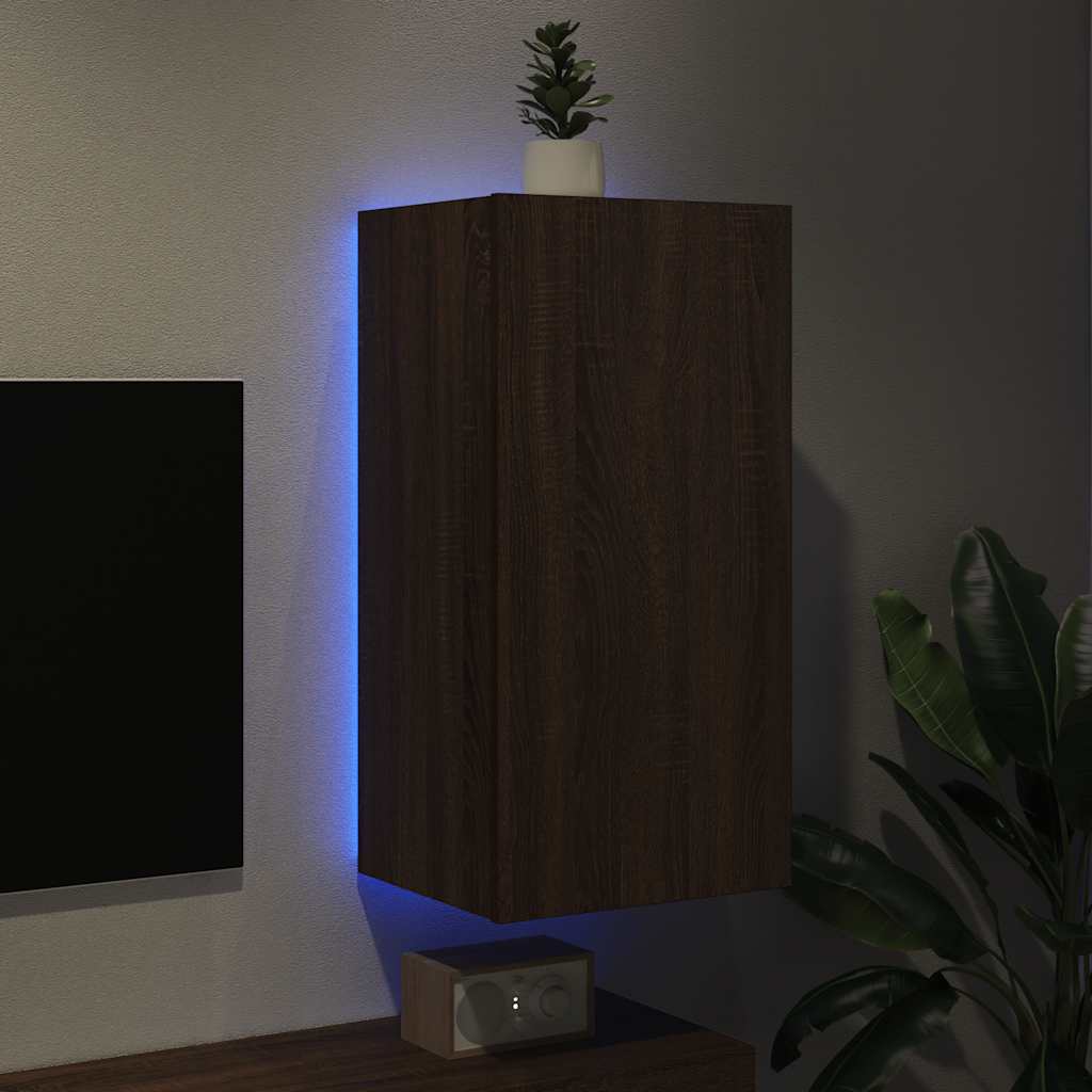 Zidni TV ormarić s LED svjetlima boja hrasta 40,5x35x80 cm