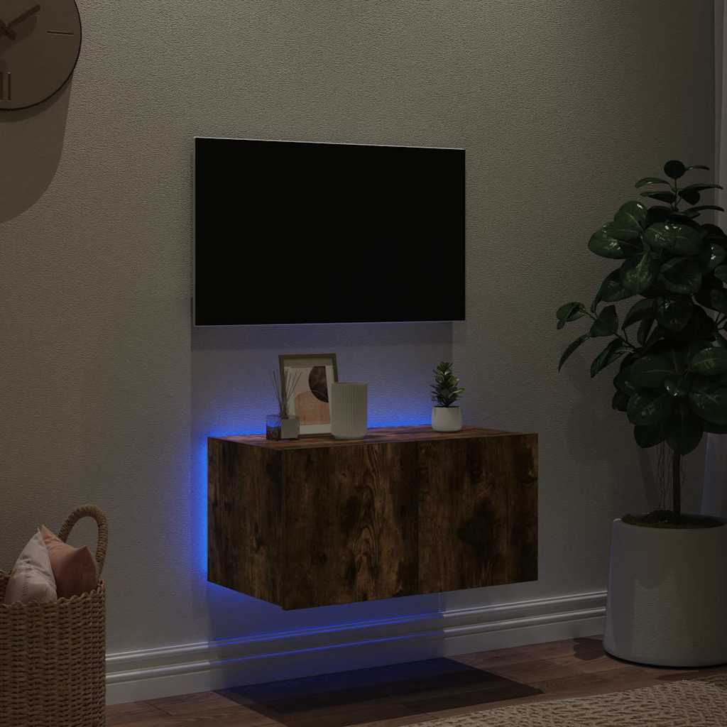 Zidni TV ormarić s LED svjetlima boja hrasta 60x35x31 cm