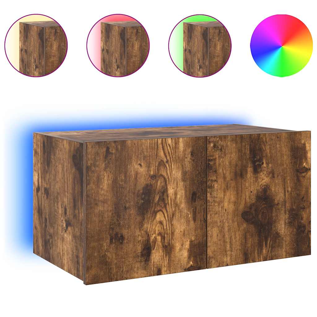 Zidni TV ormarić s LED svjetlima boja hrasta 60x35x31 cm