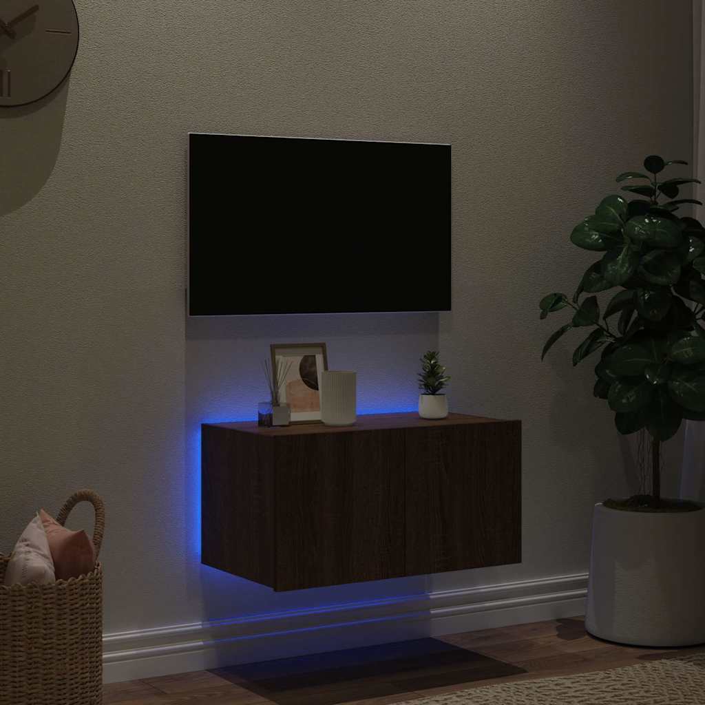 Zidni TV ormarić s LED svjetlima boja hrasta 60x35x31 cm
