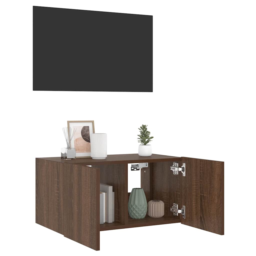 Zidni TV ormarić s LED svjetlima boja hrasta 60x35x31 cm