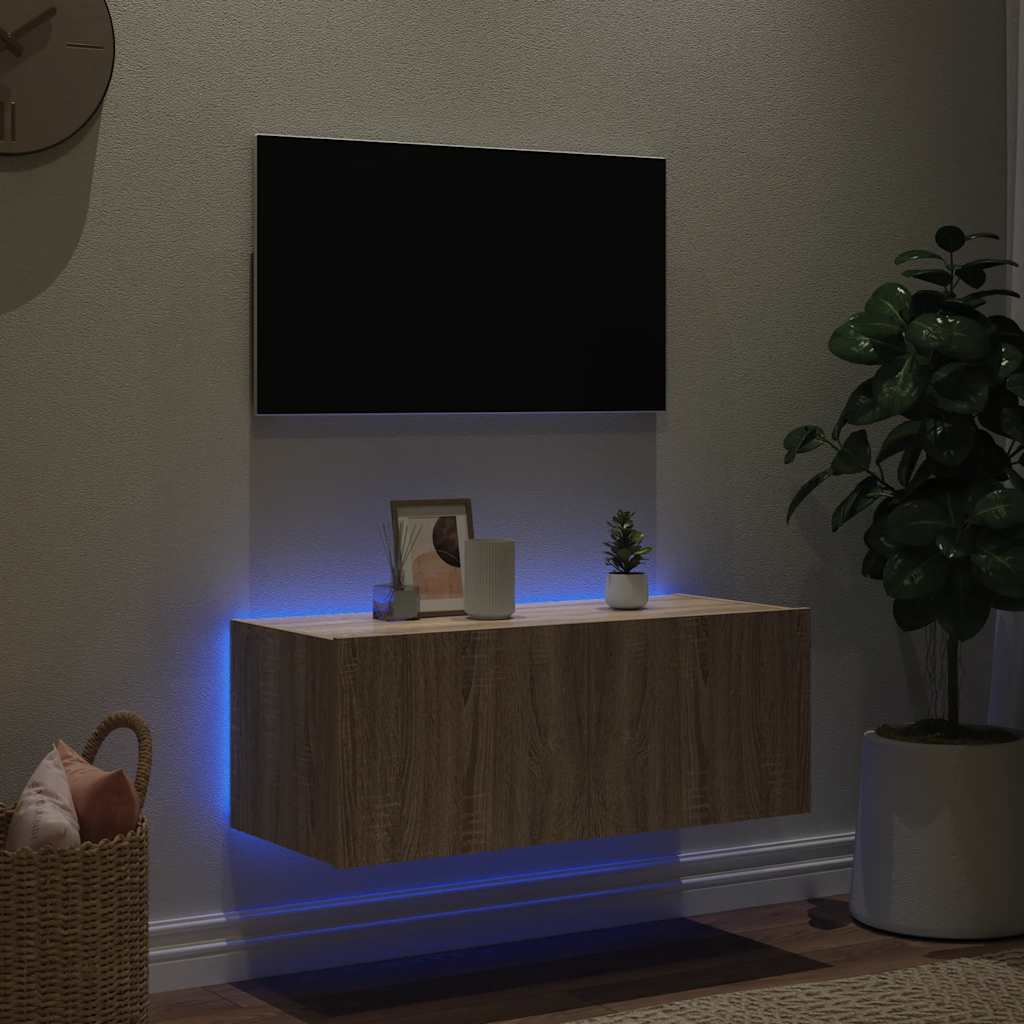 Zidni TV ormarić s LED svjetlima boja hrasta 80x35x31 cm