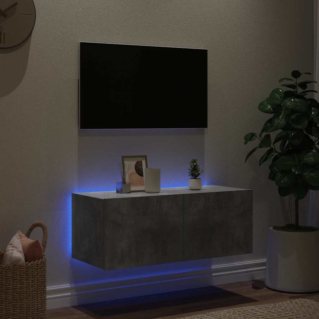 TV ormarić s LED svjetlima siva boja betona 80x35x31 cm