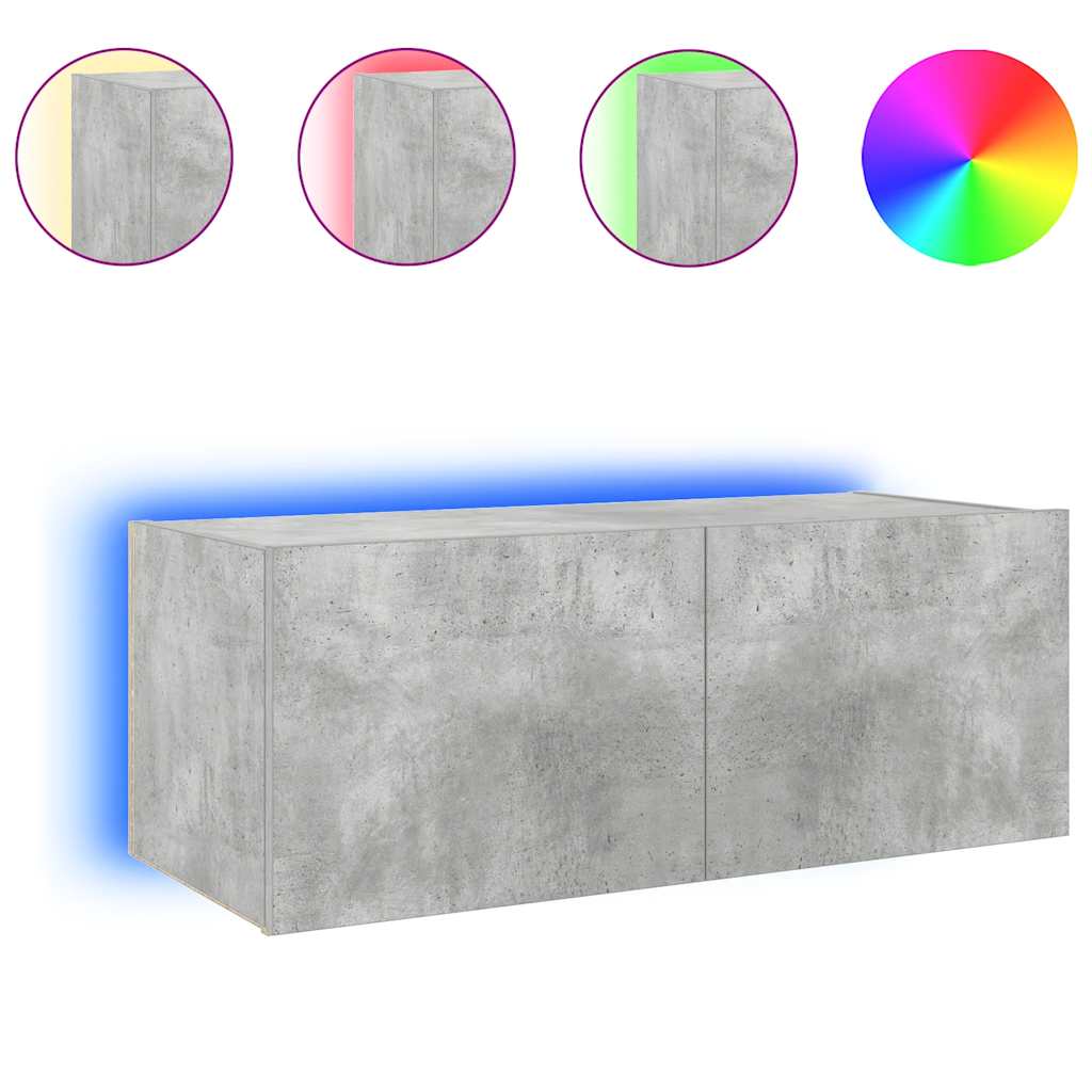 TV ormarić s LED svjetlima siva boja betona 80x35x31 cm
