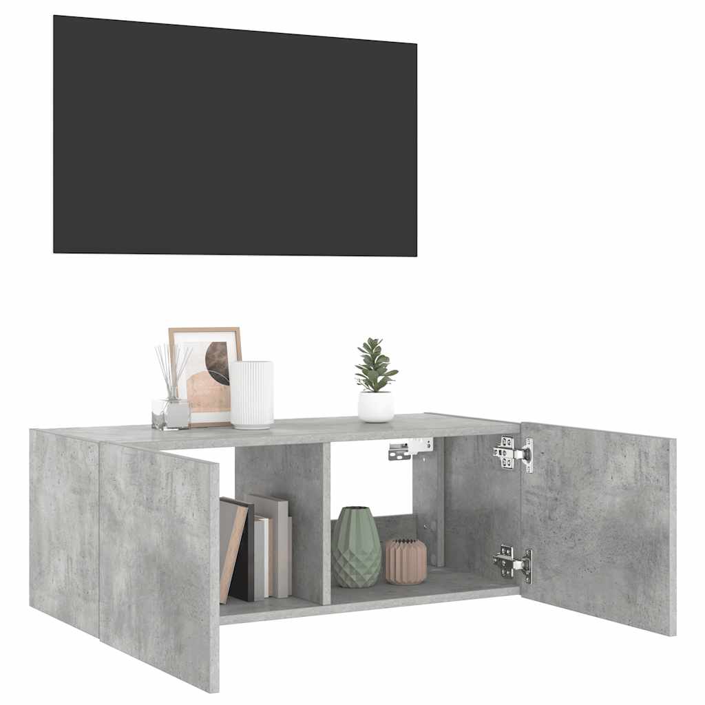 TV ormarić s LED svjetlima siva boja betona 80x35x31 cm