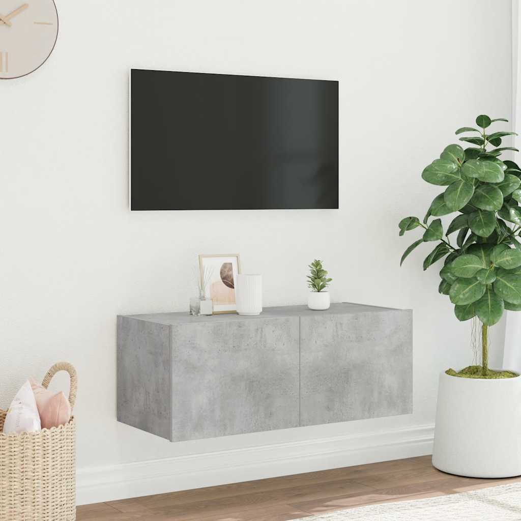 TV ormarić s LED svjetlima siva boja betona 80x35x31 cm