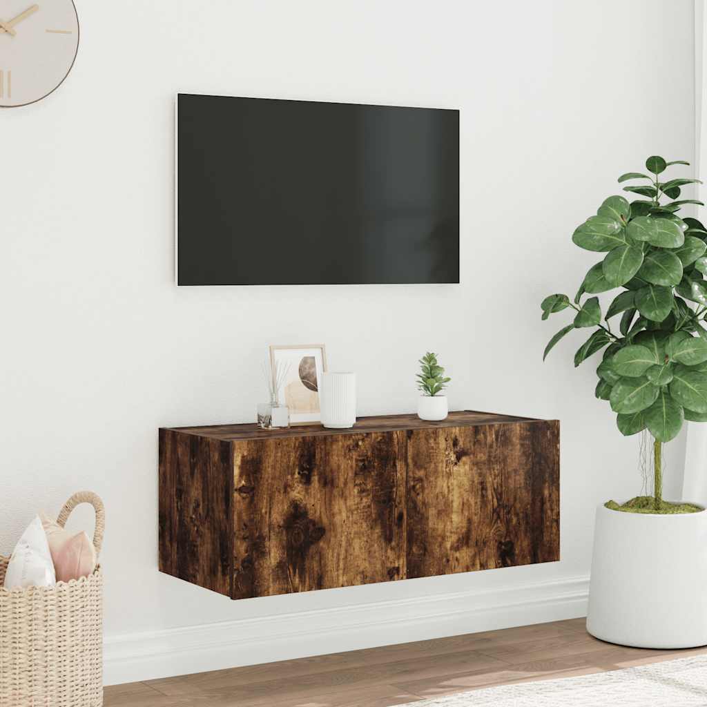 Zidni TV ormarić s LED svjetlima boja hrasta 80x35x31 cm