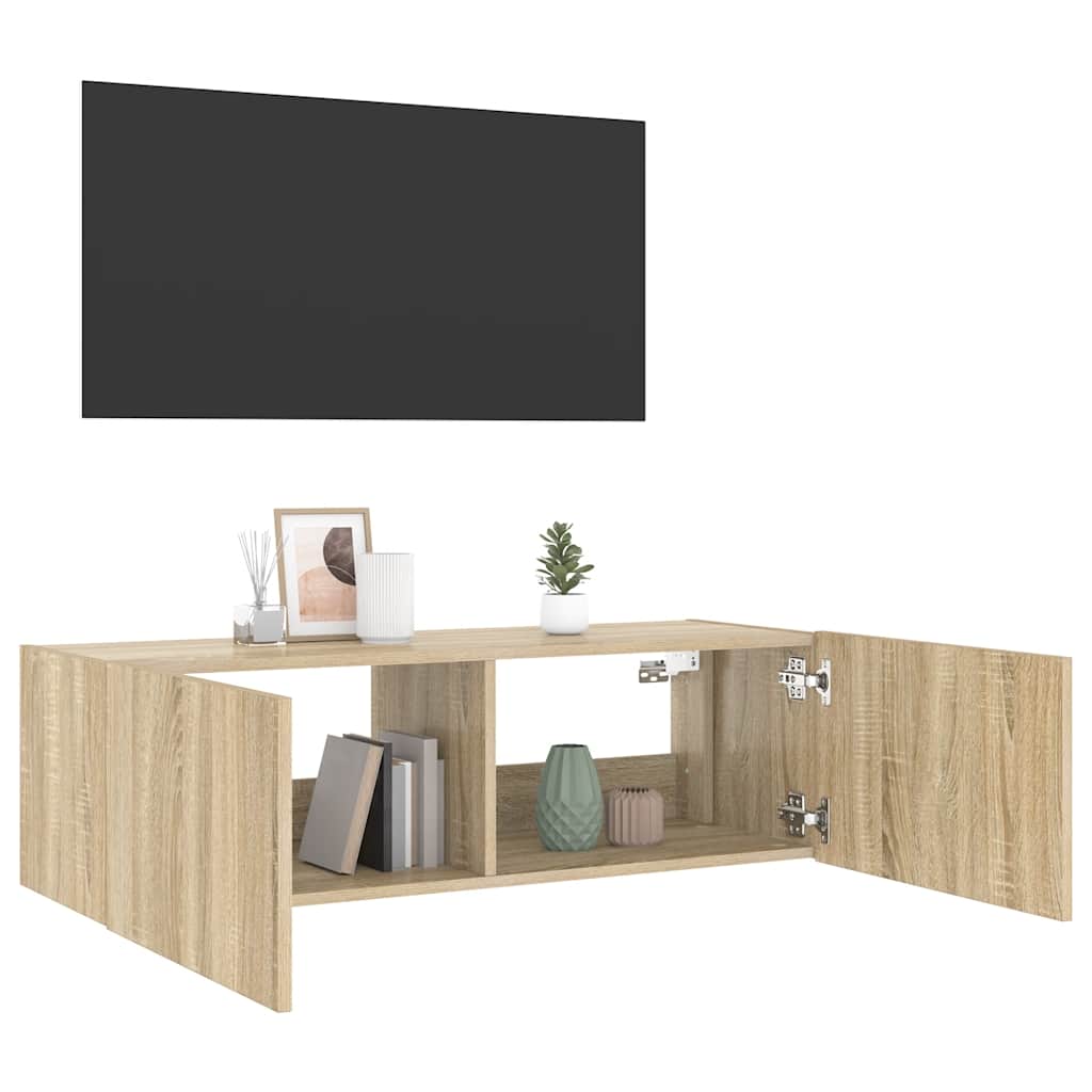 Zidni TV ormarić s LED svjetlima boja hrasta 100 x 35 x 31 cm