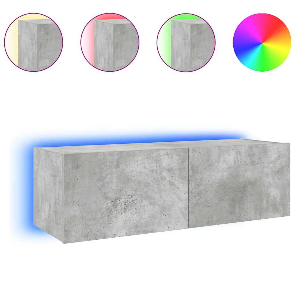 Zidni TV ormarić s LED svjetlima siva boja betona 100x35x31 cm