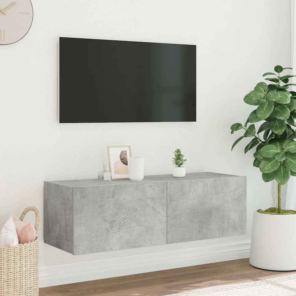 Zidni TV ormarić s LED svjetlima siva boja betona 100x35x31 cm