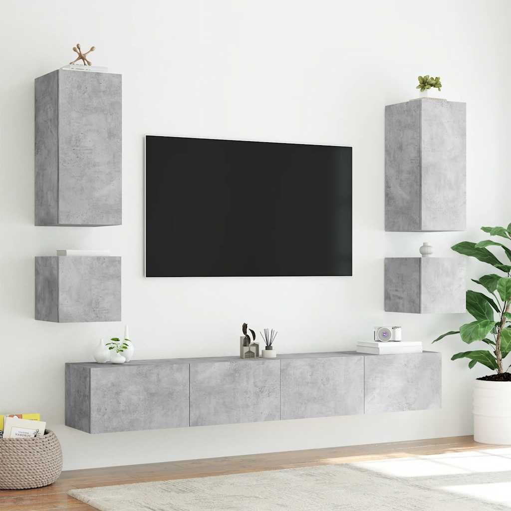Zidni TV ormarić s LED svjetlima siva boja betona 100x35x31 cm