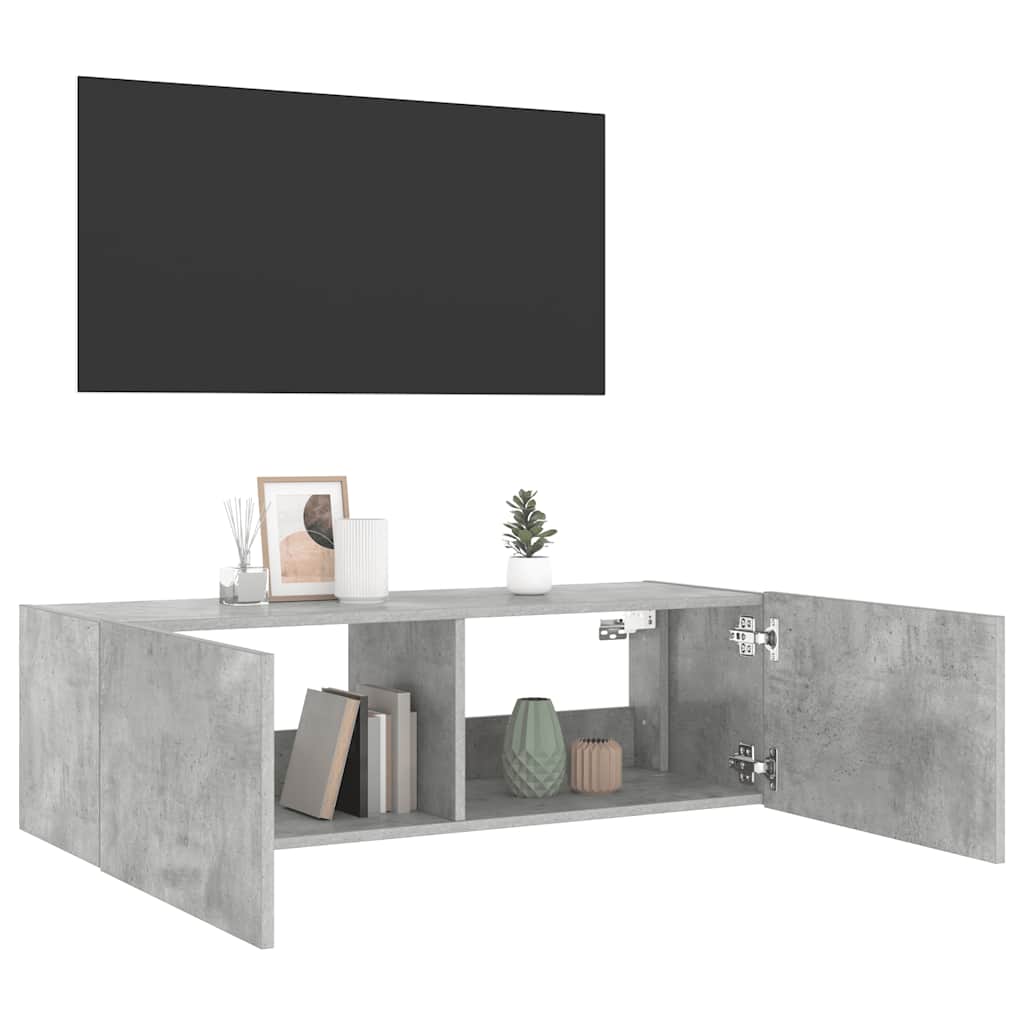 Zidni TV ormarić s LED svjetlima siva boja betona 100x35x31 cm