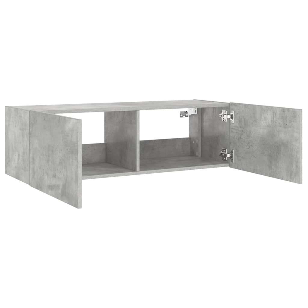 Zidni TV ormarić s LED svjetlima siva boja betona 100x35x31 cm