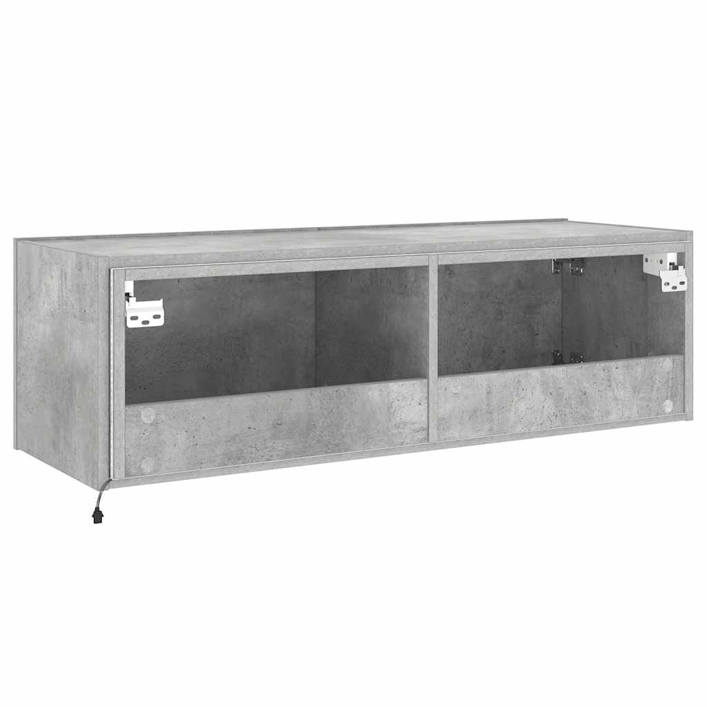 Zidni TV ormarić s LED svjetlima siva boja betona 100x35x31 cm